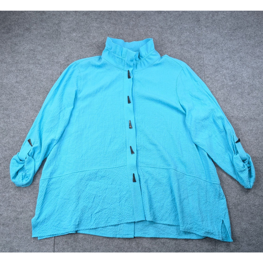 Ali Miles Button Up Blouse Womens 1X Art To Wear Lagenlook Textured Blue Artsy